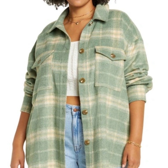 BP Green & Cream Plaid Brushed Shacket - Picture 1 of 11
